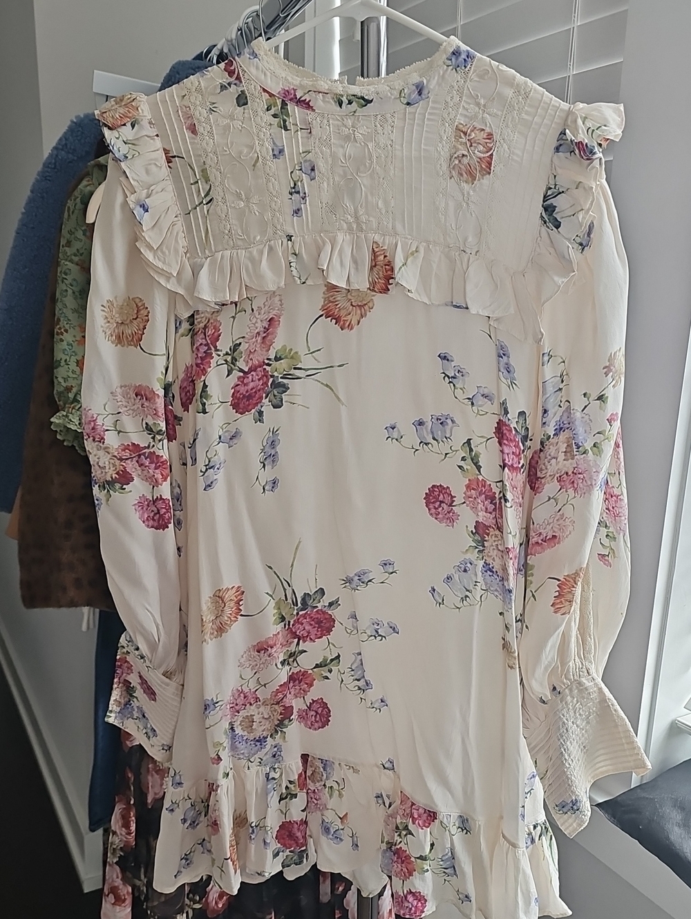 LoveShackFancy Cream Floral Ruffle Tunic